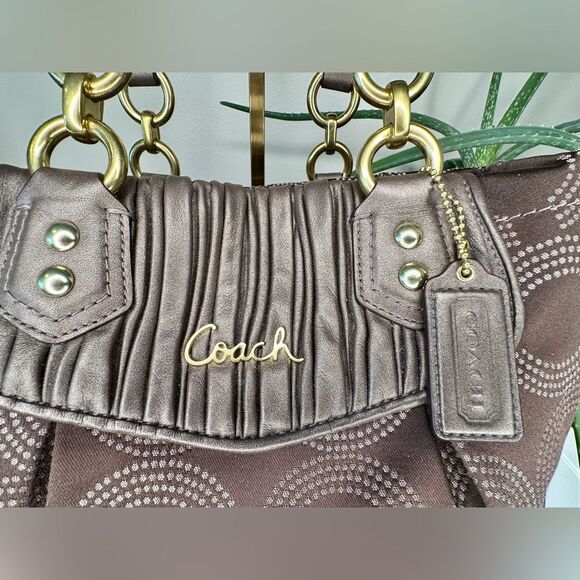 COACH Ashley H1282-F20056 Bronze Brown Dotted Op Art Gathered Satchel Tote Bag - Picture 5 of 13